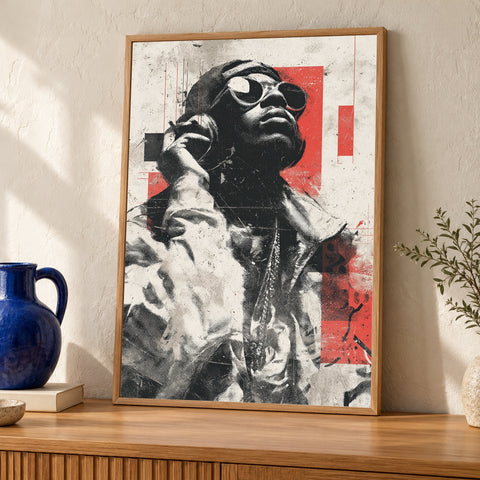 Hypebeast Decor, 90s Rap Icon Portrait, African American Art — oak frame room mockup