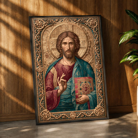 Religious Icon, Christ Pantocrator Art Byzantine Print