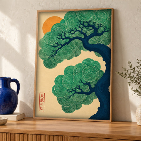 Japanese wall art — Tenryu Pine — Framed room mockup