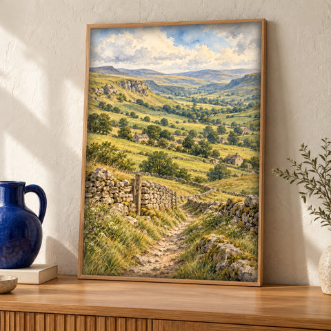 Yorkshire Dales Art — A Dry Stone Path Through the Valley — Framed room mockup