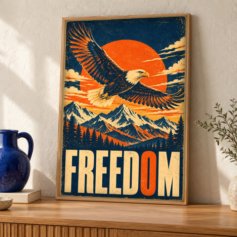 Patriotic wall art — Bald Eagle Freedom — Framed room mockup