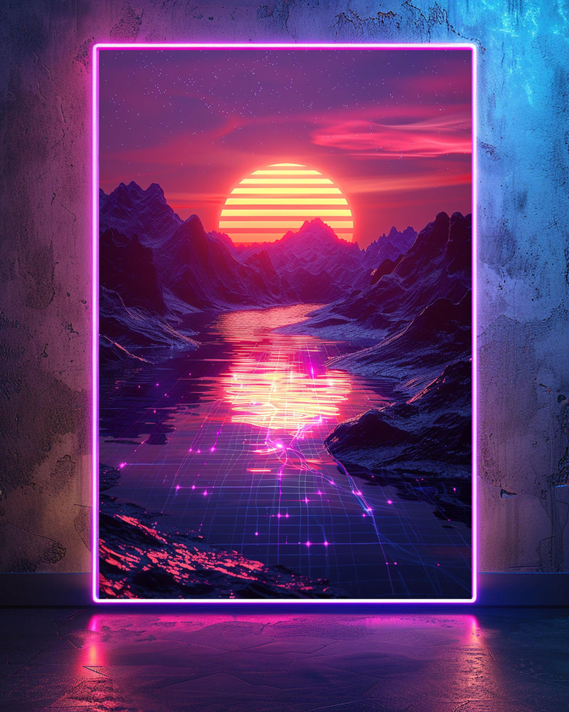 Retro synthwave neon sunset print