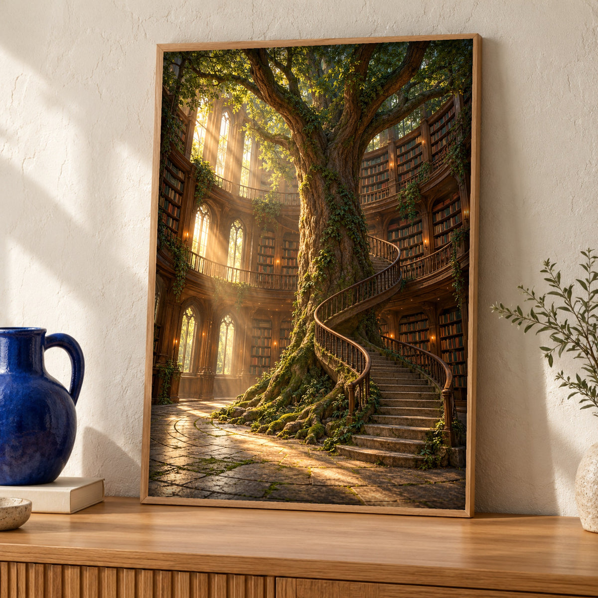 Fantasy wall art, Enchanted Tree Library, Book lover gift, Framed Unframed or Digital