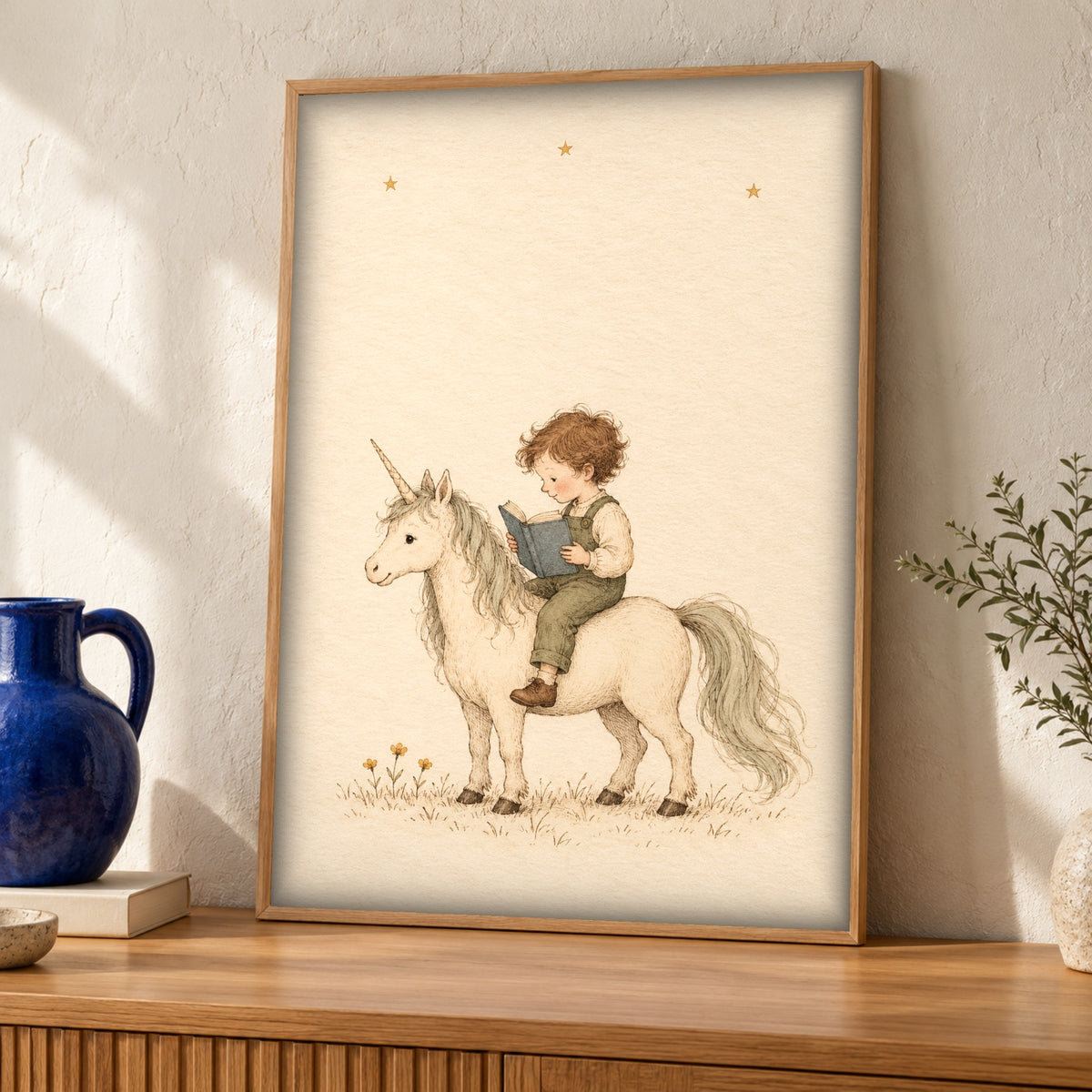 Unicorn Wall Art, Reading Child, Storybook Nursery Decor, Framed Unframed or Digital