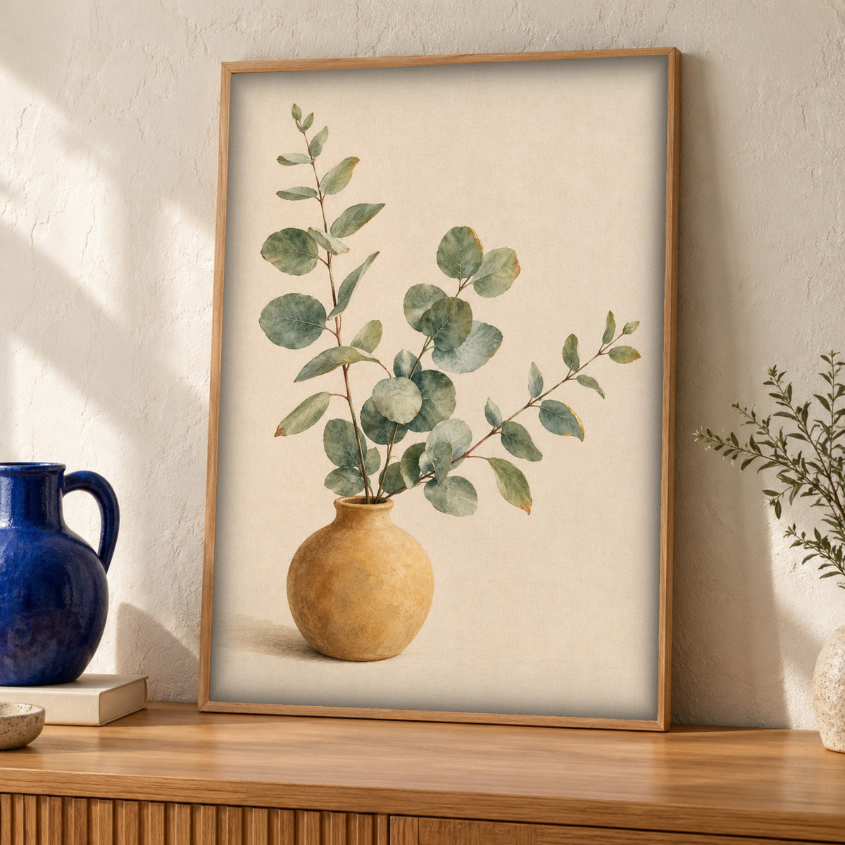 Botanical wall art, Eucalyptus vase, rustic decor, Framed Unframed or Digital