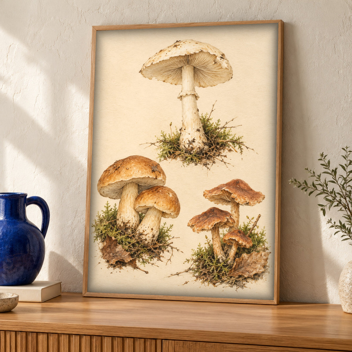 Mushroom wall art, Woodland fungi, Botanical print, Framed Unframed or Digital