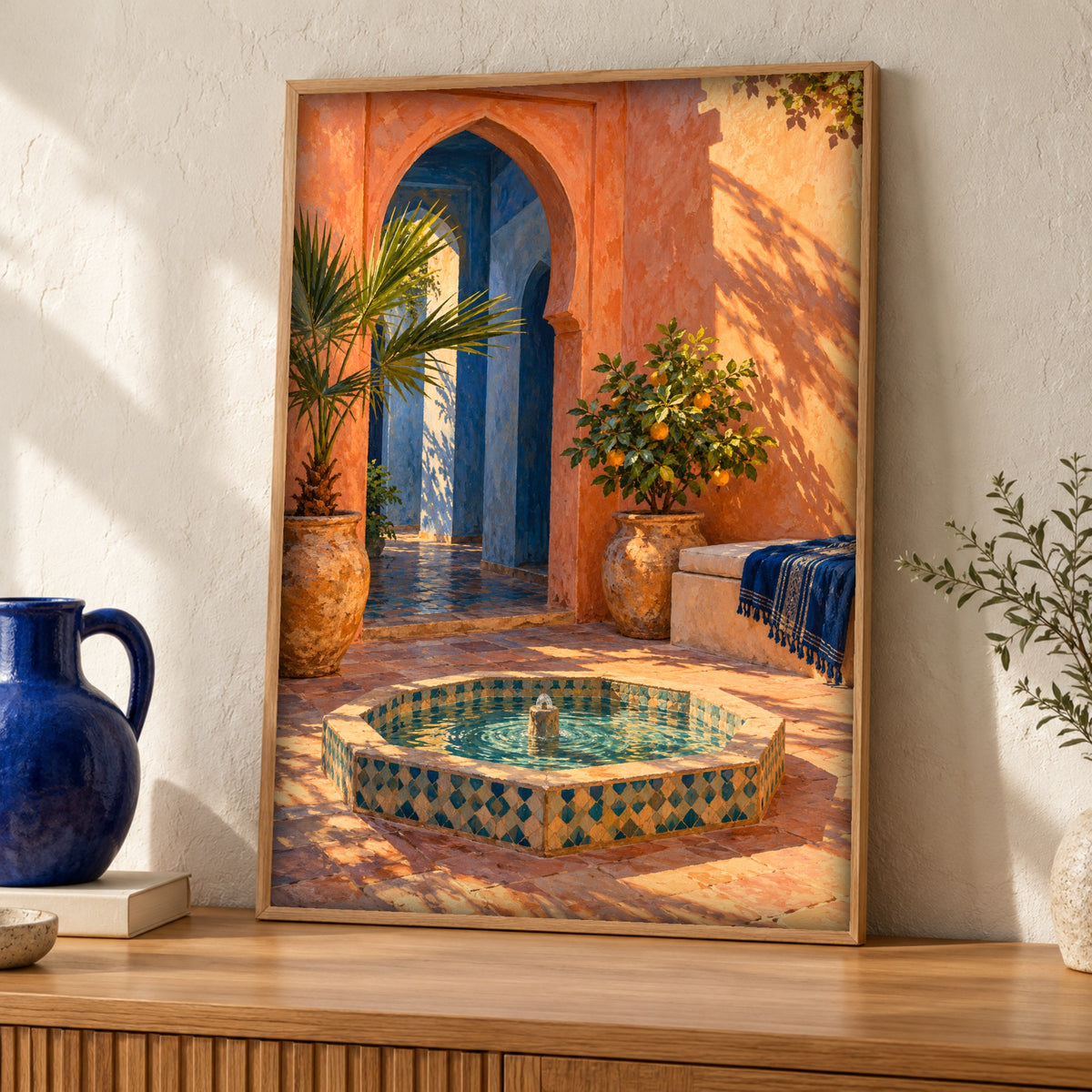 Moroccan wall art, riad courtyard print, Framed Unframed or Digital