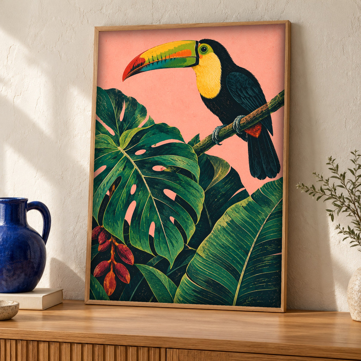 Toucan wall art, Keel-billed bird, Tropical decor, Framed Unframed or Digital