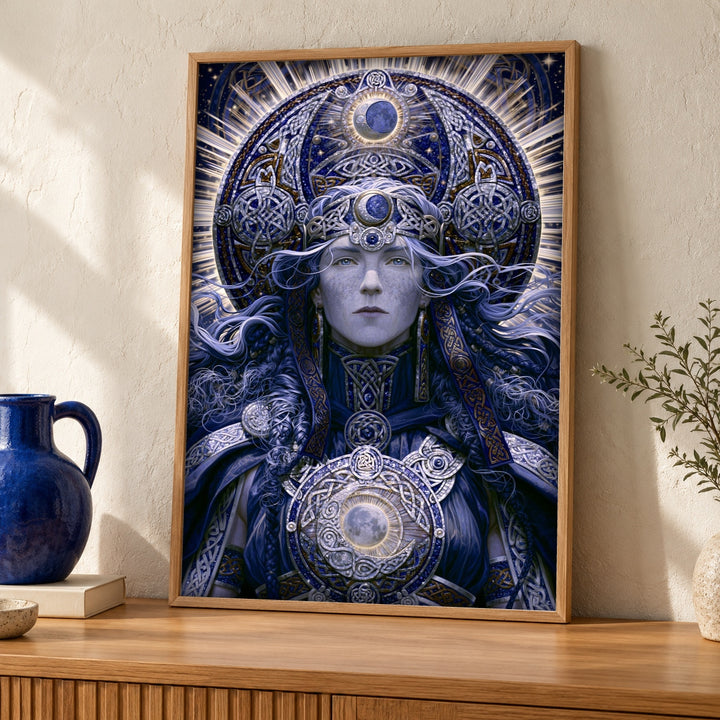 Celtic Moon Goddess Art, Norse Pagan Priestess Print