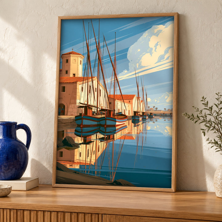 Italy Wall Art, Mediterranean Harbor Print, Sailing Ship Poster