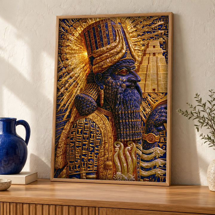 Babylonian Art, Marduk Deity Ziggurat Gold Poster, Man Cave