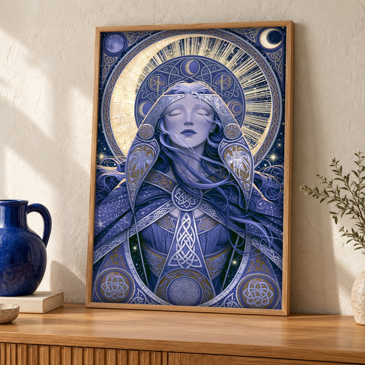 Celtic Goddess Art, Lunar Moon Deity Print, Dark Fantasy