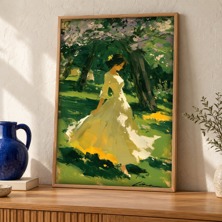 Vintage Wall Decor, Impressionist Garden Print, Woman Spring Oil