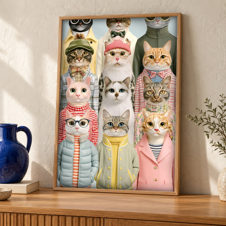 Cat Lover Gift, Funny Cat Poster, Quirky Fashion Feline Art