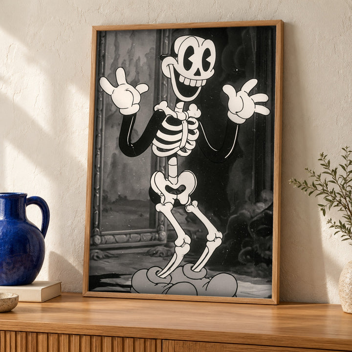 Vintage Skeleton Art, Gothic Cartoon Poster, Man Cave Decor