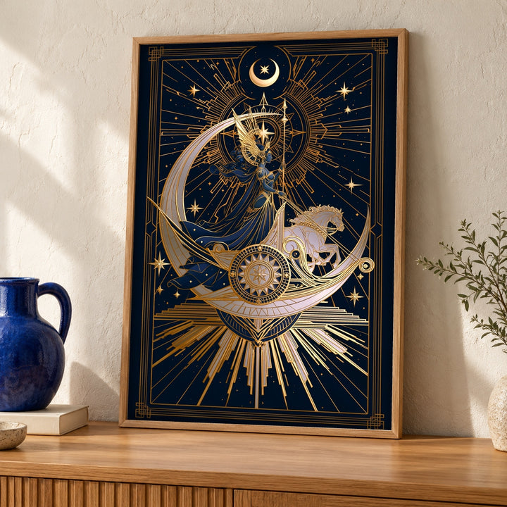 Celestial Moon Art, Lunar Chariot Goddess Print