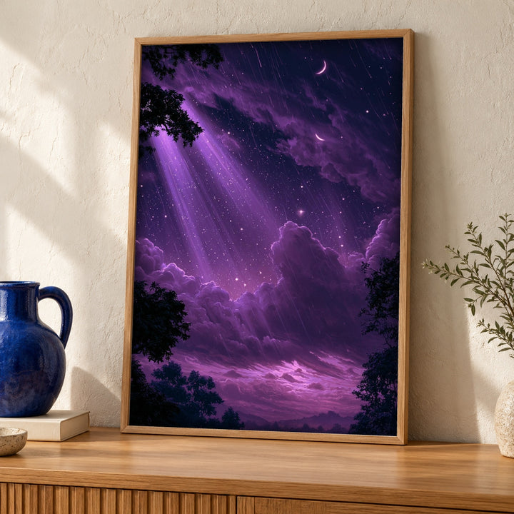 Dark Academia Art, Night Sky Celestial Print, Enchanted Forest