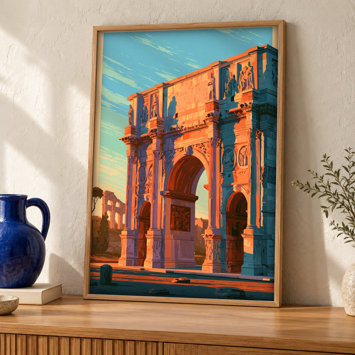 Roman Empire Art, Arch of Constantine Print, Ancient Rome — oak frame room mockup