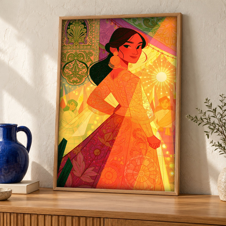 Indian Art, Mughal Court Lady Print, Cultural Decor