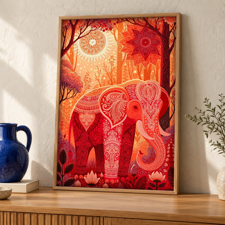 Indian Art, Ceremonial Elephant Mehndi Mandala, Folk Print