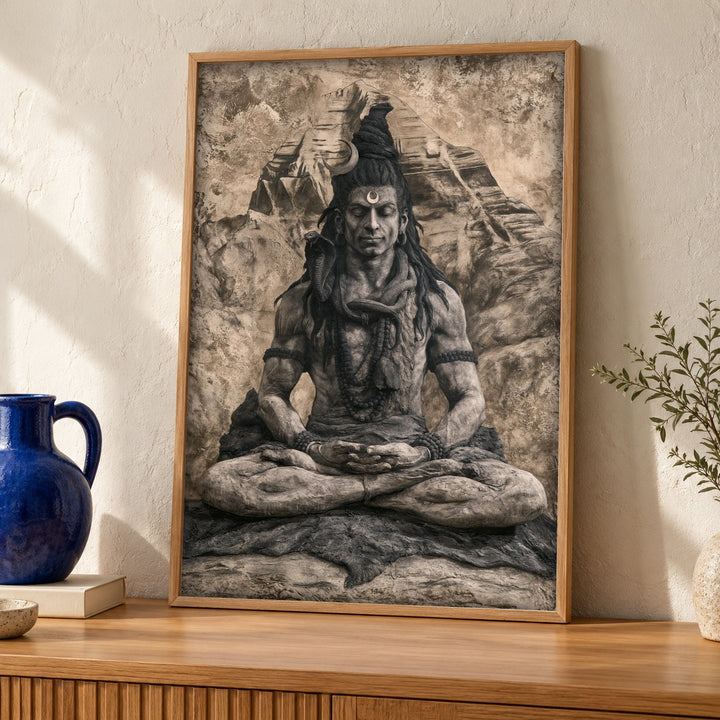 Spiritual Wall Art, Lord Shiva Meditating, Indian Decor