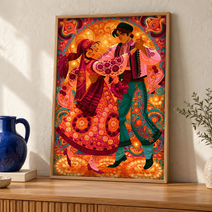 Folk Art, Slavic Dance Print, Traditional Costume Decor
