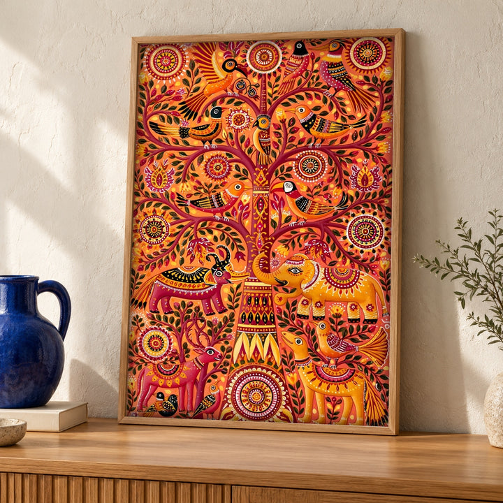 Indian Folk Art, Tree of Life Elephant, Cultural Decor