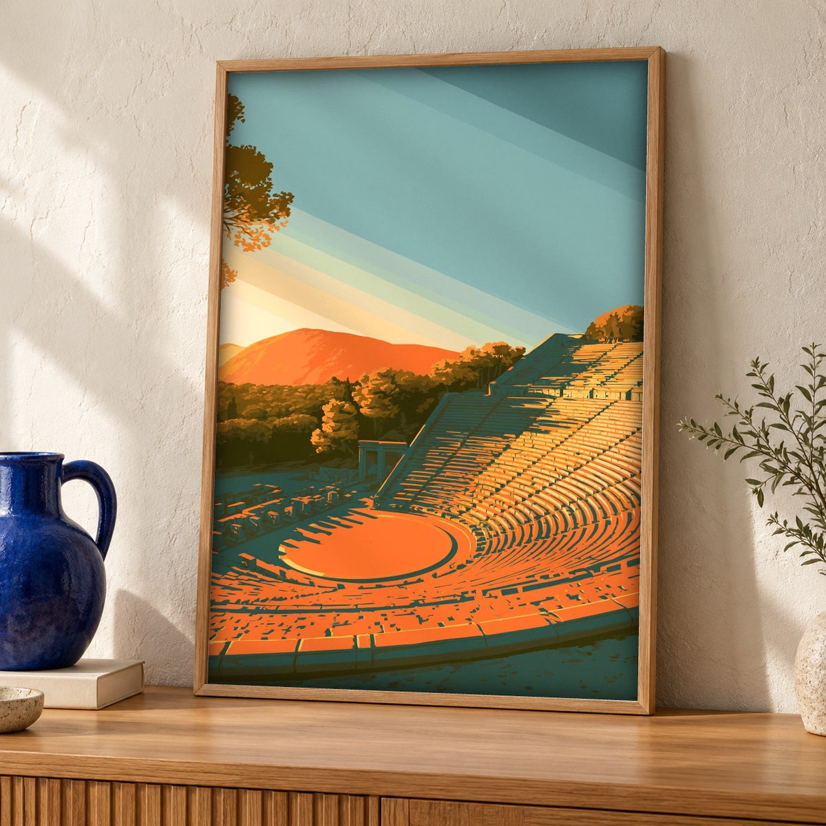 Ancient Greece Wall Art, Epidaurus Theatre Print, Ruins Decor — oak frame room mockup