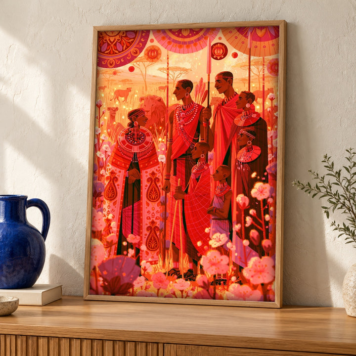 African Wall Art, Maasai Warriors Savanna, Cultural Decor