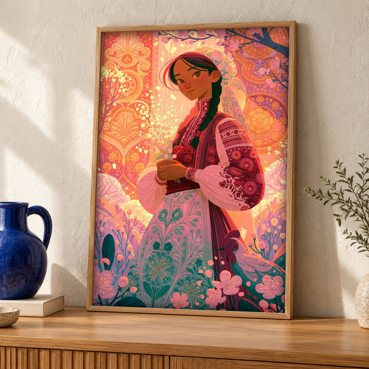 Slavic Wall Art, Folk Embroidery Print, Vyshyvanka Maiden