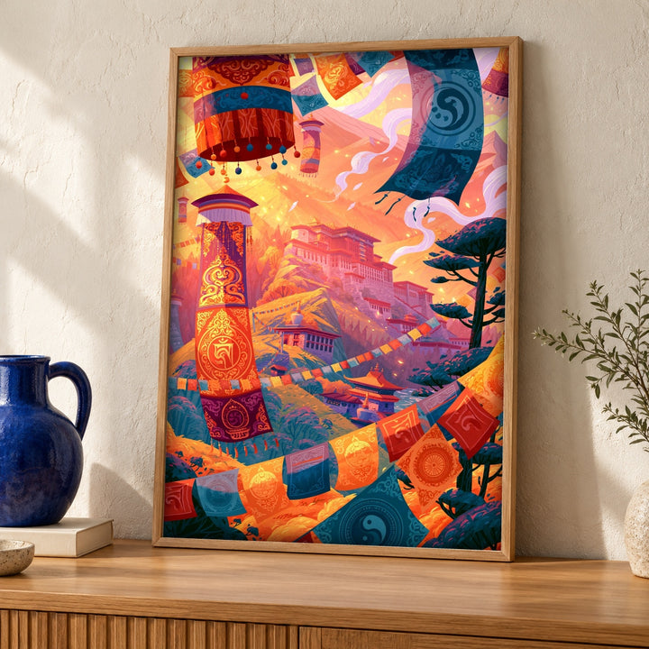 Tibetan prayer flags, Potala Palace Art, Buddhist Monastery Print