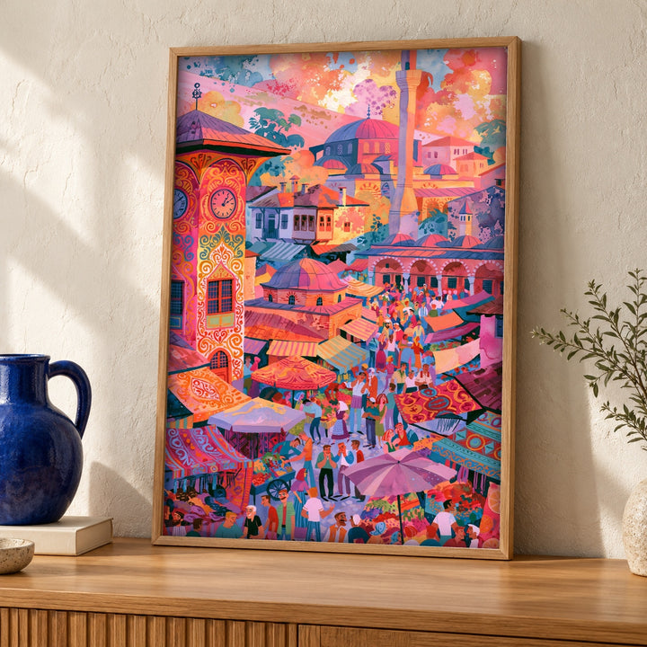 Ottoman Wall Art, Bazaar Market Scene, Islamic Decor