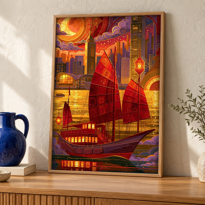 Chinese Junk Ship Art, Qing Dynasty Vessel Print