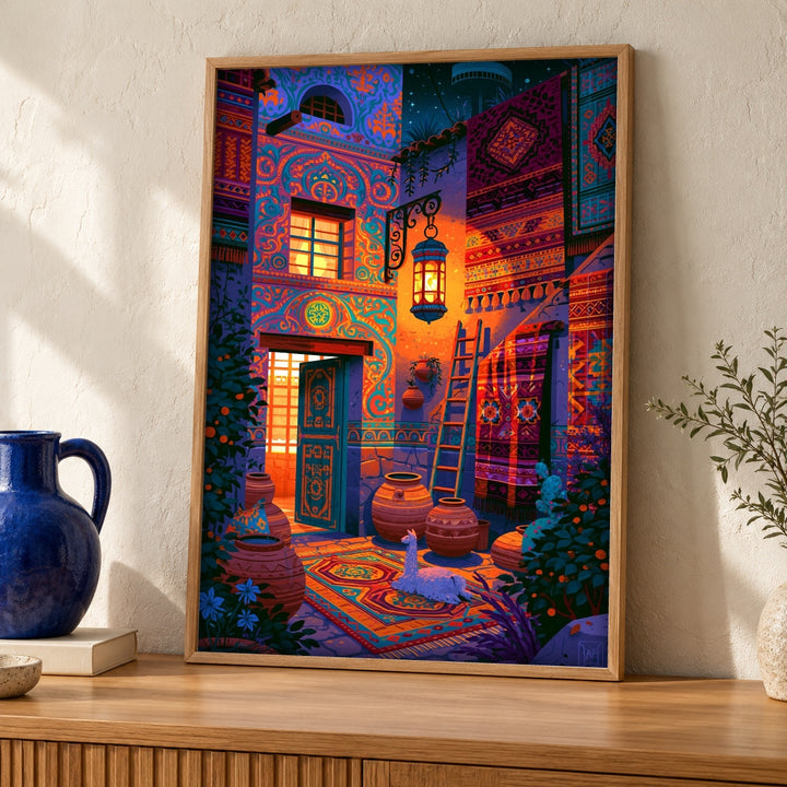 Islam Wall Painting, Moorish Courtyard Ottoman Arabesque Art