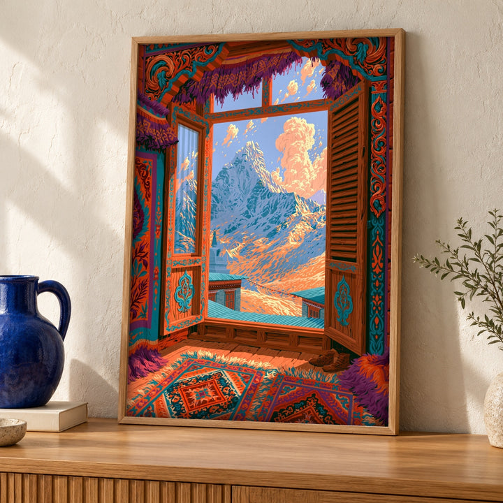 Vibrant Wall Art, Himalayan Monastery, Buddhist Stupa, Cultural Decor