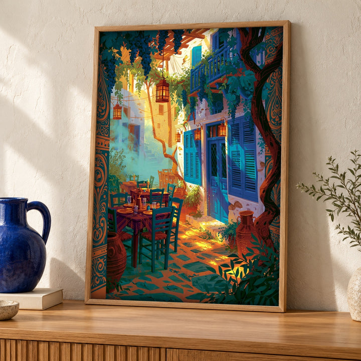 Ancient Greece Wall Art, Aegean Courtyard Scene, Cultural Decor