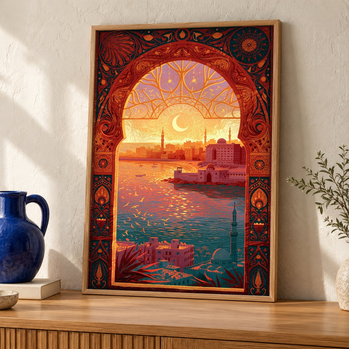 Ottoman Wall Art, Moorish City Crescent Moon, Islamic Decor