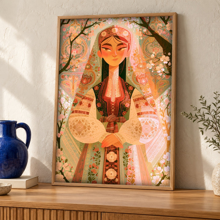 Cultural Decor, Persian Noblewoman Folk Art, Traditional Costume Print