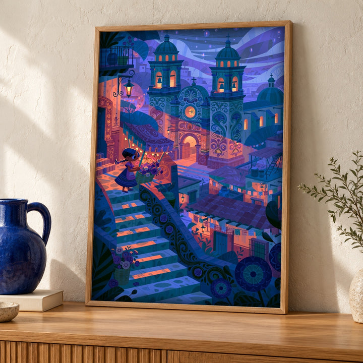 Mexican Folk Art, Colonial Cathedral Procession Print, Cultural Decor