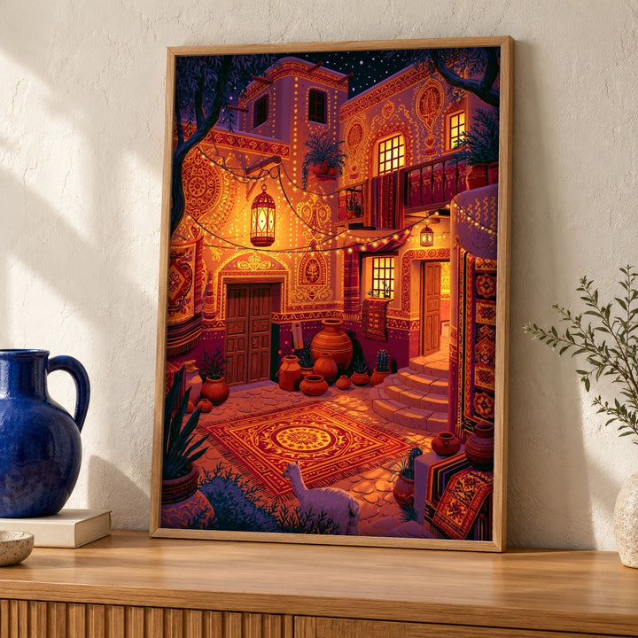 Islam Wall Painting, Moorish Courtyard Art, Andalusian Cultural Decor