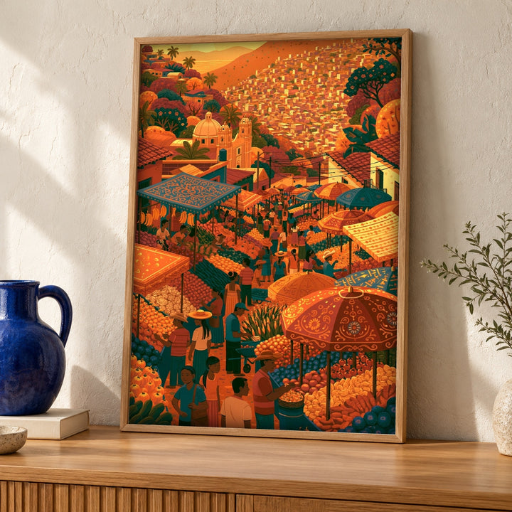 Mexican Folk Art, Colonial Mercado Scene, Vibrant Wall Decor