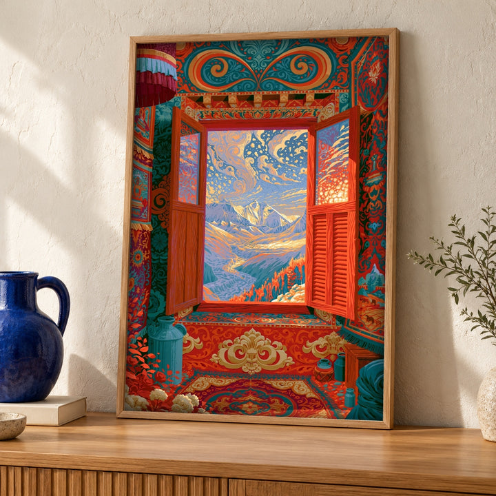 Himalayan Wall Art, Tibetan Monastery Mountain Print, Cultural Decor