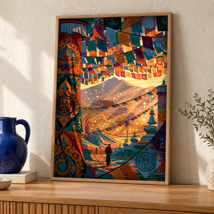 Tibetan Wall Art, Potala Palace Print, Himalayan Prayer Flags