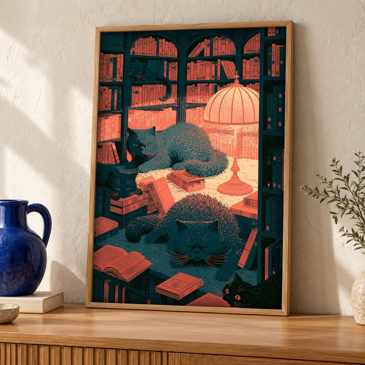 Black Cat Wall Art, Moody Library Print, Gothic Home Decor