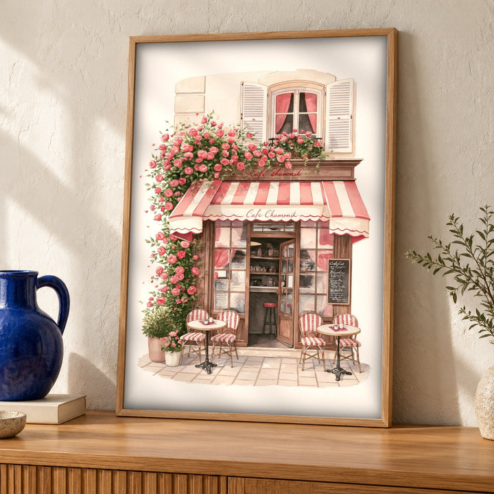 Paris Wall Art, French Cafe Print, Bistro Roses Poster