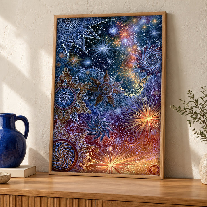 Celestial Star Map, Antique Astronomy Cosmos, Vibrant Cultural Decor