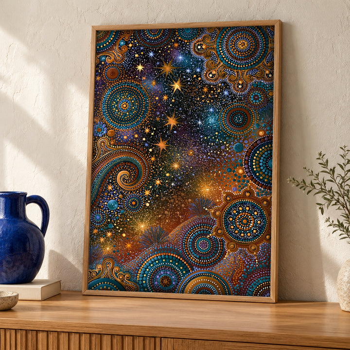 Celestial Star Map, Aboriginal Dot Art, Cosmic Indigenous Print