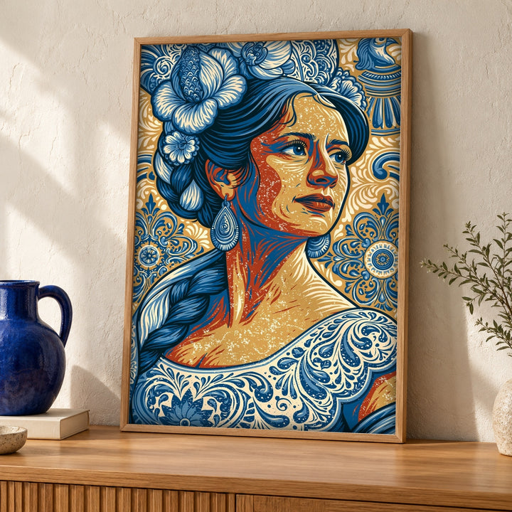 Mexican Folk Art, Indigenous Noblewoman Print, Propaganda Poster