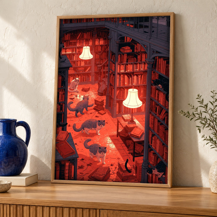 Gothic Cat Wall Art, Enchanted Library Print