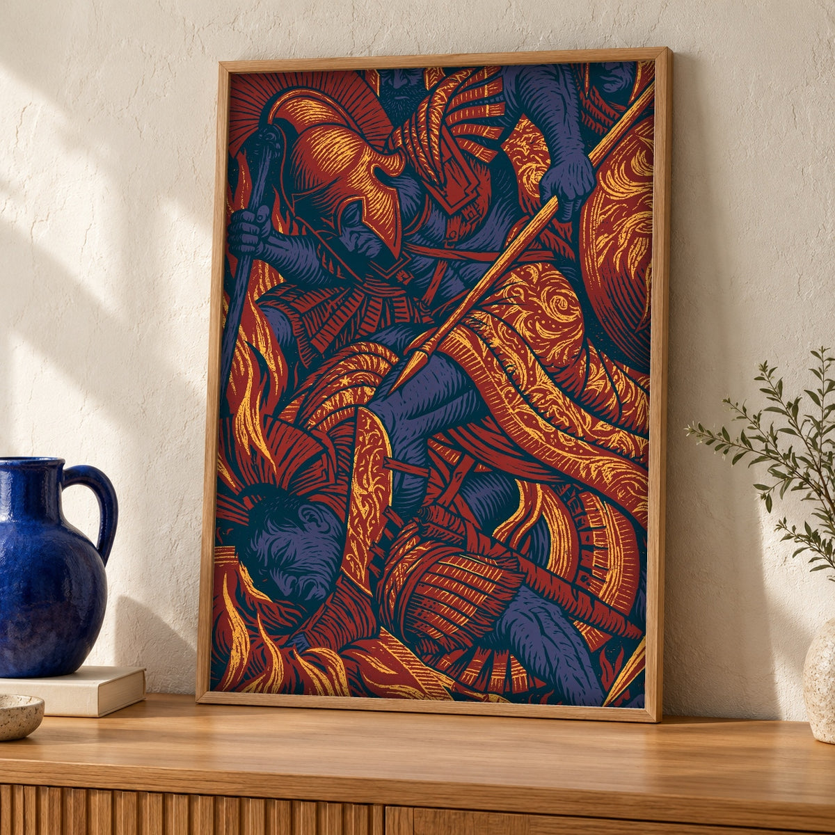 Roman Legion Wall Art, Ancient Rome Battle Print — oak frame room mockup